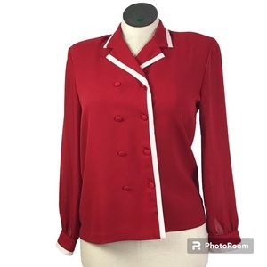 Liz Claiborne Button Up Shirt Women’s Sz 6P color red long sleeve collared neck